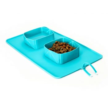 Rollabowl Double Bowl and Mat - Turquoise