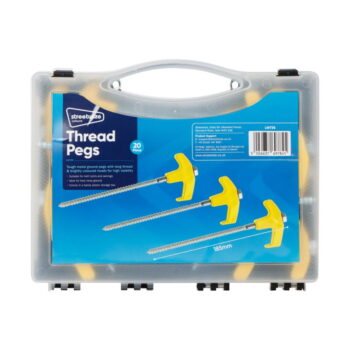 Streetwize 20 Piece Screw In Threaded Hard Ground Tent Awning Peg Set